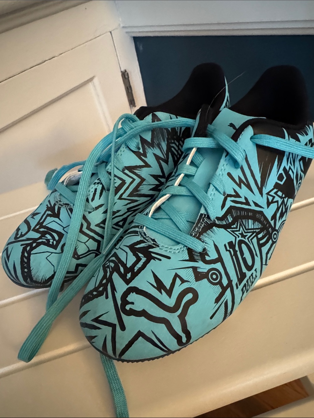 Puma Kids Turquoise Graphic Soccer Shoes
